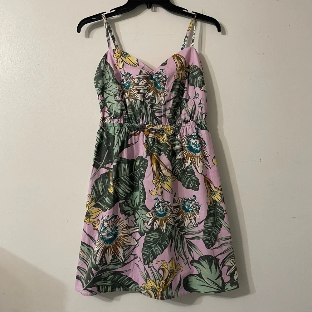 J Crew printed poplin floral print dress green pink 22590